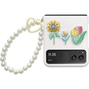 for Motorala Razr 2023 Case with Strap, Embroidered Flowers Razr 2023 Phone Case Slim Bumper Shockproof Cute Cover for Moto Razr 2023