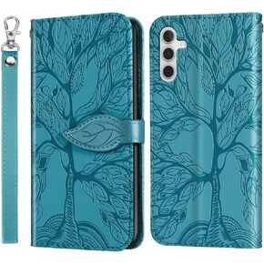 for Samsung Galaxy A14 5G Wallet Case, Embossed Tree Premium PU Leather [Kickstand] [Card Slots] [Wrist Strap] [6.6 inch] Phone Cover for Samsung A14 5G (B1-Red)