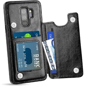 HianDier Wallet Case for Galaxy S9 Plus, Slim Protective Case with Credit Card Slot Holder Flip Folio Soft PU Leather Magnetic Closure Cover Case Compatible with Samsung Galaxy S9+ Plus, Black