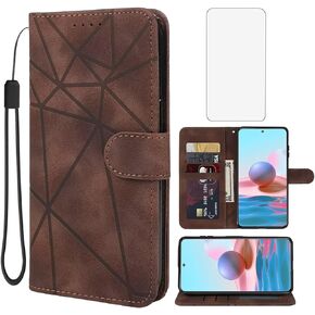 Case for Redmi Note 10/Redmi Note 10S/Note 11SE 4G/Poco M5S Wallet Case with Tempered Glass Screen Protector,Leather Flip Credit Card Holder Stand Phone Cover for Xiaomi Redmi Note 10S Black