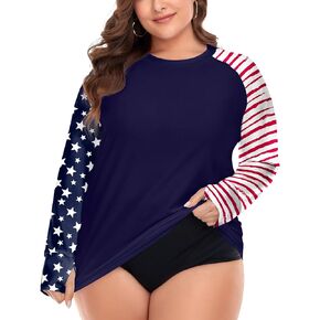 FOREYOND Plus Size Swim Shirt Rash Guard for Women Long Sleeve UPF 50+ Sun Protection Loose Fit Swimwear Swimsuit Top, Green Floral, 2X