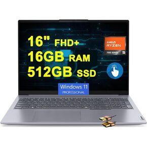 Lenovo ThinkBook 16 G7 Business Laptop 16" WUXGA Anti-Glare Touchscreen AMD Hexa-core Ryzen 5 7535HS (>i7-11800H) 16GB RAM 512GB SSD Backlit Fingerprint USB-C FHD Privacy Camera Win11Pro + HDMI Cable