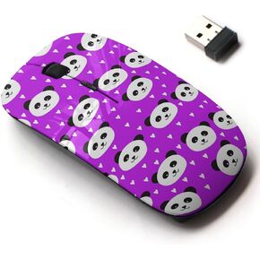 2.4G Wireless Mouse with Cute Pattern Design for All Laptops and Desktops with Nano Receiver - Panda Bear Purple