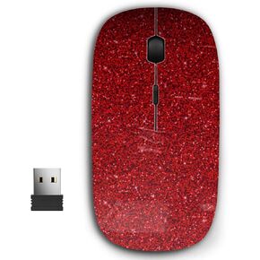 2.4G Ergonomic Portable USB Wireless Mouse for PC, Laptop, Computer, Notebook with Nano Receiver (Red Sparkles Texture Shine Ruby)