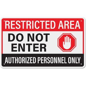 Restricted Area Do Not Enter Stickers, Authorized Personnel Only Signs, Self Adhesive Weatherproof Vinyl Stickers, Red/Black/White, 10" x 7" - Pack of 2