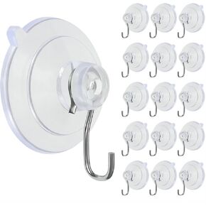 Suction Cup Hooks - Removable Suction Cups for Windows Glass Kitchen Bathroom Shower Walls Door, Clear PVC Suction Cups with Metal Hooks, Hanging up to 4 lbs (15PCS)