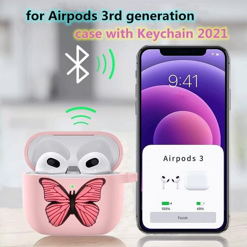 حافظة على شكل فراشة لجهاز Airpod 3، حافظة Airpods 3rd Gen لطيفة لجهاز Apple AirPods الجيل الثالث (2021)، ملحقات حافظة سيليكون واقية مضحكة مع سلسلة مفاتيح فراشة للنساء والفتيات (أزرق) in Kuwait