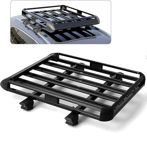 50 بوصة حامل سقف حامل البضائع مضاد للصدأ خفيف الوزن من الألومنيوم العالمي سقف سلة على السطح سلة البضائع حامل الأمتعة العلوي للسيارة، فضي in Kuwait