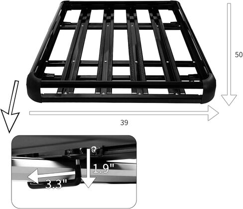 50 بوصة حامل سقف حامل البضائع مضاد للصدأ خفيف الوزن من الألومنيوم العالمي سقف سلة على السطح سلة البضائع حامل الأمتعة العلوي للسيارة، فضي in Kuwait
