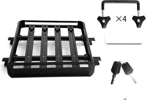 50 بوصة حامل سقف حامل البضائع مضاد للصدأ خفيف الوزن من الألومنيوم العالمي سقف سلة على السطح سلة البضائع حامل الأمتعة العلوي للسيارة، فضي in Kuwait