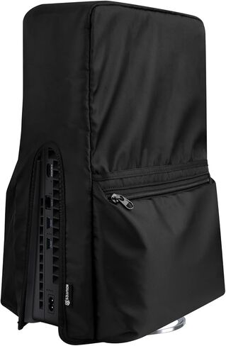 غطاء غبار عمودي متوافق مع وحدة تحكم PS5 Slim، واقي غبار من النايلون مع جيوب تخزين وحدة تحكم PS5 لأقراص Playstation 5 النحيفة والإصدار الرقمي (تصميم أصغر 2023)، أسود in Kuwait