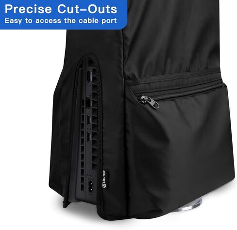 غطاء غبار عمودي متوافق مع وحدة تحكم PS5 Slim، واقي غبار من النايلون مع جيوب تخزين وحدة تحكم PS5 لأقراص Playstation 5 النحيفة والإصدار الرقمي (تصميم أصغر 2023)، أسود in Kuwait