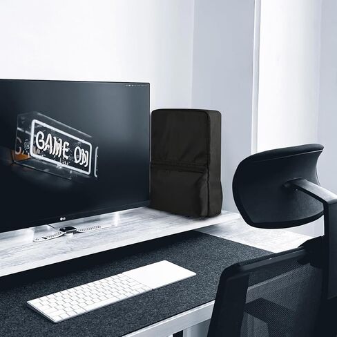 غطاء غبار عمودي متوافق مع وحدة تحكم PS5 Slim، واقي غبار من النايلون مع جيوب تخزين وحدة تحكم PS5 لأقراص Playstation 5 النحيفة والإصدار الرقمي (تصميم أصغر 2023)، أسود in Kuwait