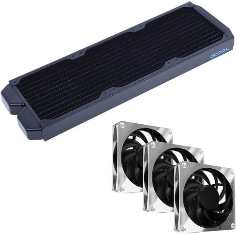 حزمة مشعاع Alphacool NexXxos ST30 باللون الأسود النحاسي الكامل (360 مم) ومراوح الطاقة المعدنية Apex Stealth (3000 دورة في الدقيقة)، كروم in Kuwait