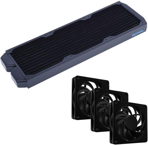 Alphacool NexXxos ST30 Full Copper Black Radiator (360mm) and Apex Stealth Metal Power Fans (3000 RPM) Bundle, Chrome in Saudi Arabia
