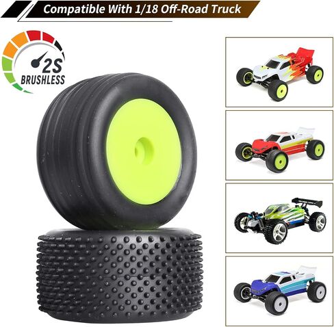 عجلات وإطارات سداسية مقاس 8 مم مثبتة مسبقًا لإطارات Losi Mini-T 2.0 WLtoys A959-B 1/18 بدون فرشاة (عجلات خضراء) in Saudi Arabia