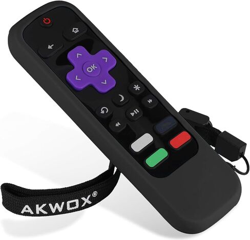 حافظة جهاز تحكم عن بعد AKWOX مكونة من قطعتين لجهاز Roku Express 3930 (2019)/3900، Premiere+ 3921/Premiere 3920، Express+(3910)، Streaming Stick3800/Stick+3810 جهاز تحكم عن بعد، غطاء سيليكون مقاوم للصدمات - أسود in Kuwait