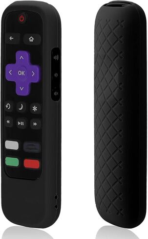 حافظة جهاز تحكم عن بعد AKWOX مكونة من قطعتين لجهاز Roku Express 3930 (2019)/3900، Premiere+ 3921/Premiere 3920، Express+(3910)، Streaming Stick3800/Stick+3810 جهاز تحكم عن بعد، غطاء سيليكون مقاوم للصدمات - أسود in Kuwait