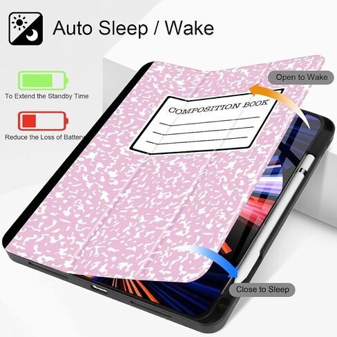 Tuiklol for New iPad Pro 11 inch Case 2022 2021 2020 2018 (1/2/3/4 Gen), Convenient Magnetic Attachment, Pencil Holder, Auto Wake/Sleep, Trifold Stand Smart Case with Soft Back, Composition Book in Saudi Arabia