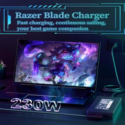 شاحن شفرة Razer 230 وات، مناسب لـ Razer 15 16 17 RC30-0248 RZ09-0328 RZ09-0369 Blade Pro 17/4K RZ09 RC30-0248 GTX1060 GTX1070 RTX2070 RTX2080 GTX1660 RTX2070 RTX3060 سلك الطاقة 19.5 فولت 11. 8 أ in Kuwait