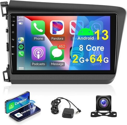 8 Core 2G 64G Android Car Stereo Carplay لهوندا سيفيك 2012 2013 2014 2015، Rimoody 9 بوصة تعمل باللمس راديو السيارة Android Auto Mirror Link GPS 4G-WiFi Bluetooth FM DSP-36 59-UI Themes كاميرا احتياطية in Saudi Arabia