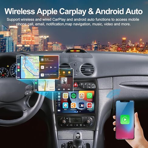 2G+64G Car Stereo Radio with Wireless CarPlay Android Auto for Mercedes Benz C Class W203 CLK W209 C209 C230 C320 9" Android Touch Screen Bluetooth Car Radio with GPS Navigation HiFi FM Backup Camera in Saudi Arabia