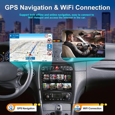 2G+64G Car Stereo Radio with Wireless CarPlay Android Auto for Mercedes Benz C Class W203 CLK W209 C209 C230 C320 9" Android Touch Screen Bluetooth Car Radio with GPS Navigation HiFi FM Backup Camera in Saudi Arabia