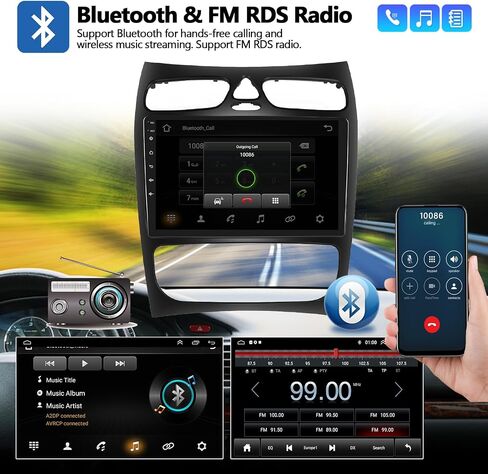 2G+64G Car Stereo Radio with Wireless CarPlay Android Auto for Mercedes Benz C Class W203 CLK W209 C209 C230 C320 9" Android Touch Screen Bluetooth Car Radio with GPS Navigation HiFi FM Backup Camera in Saudi Arabia