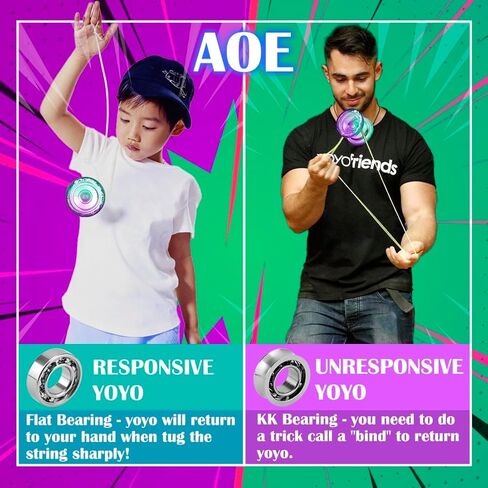 7YO استجابة يويو AOE، يويو ثنائي الغرض للأطفال المبتدئين، يويو احترافي من البلاستيك العريض مع محمل KK + محور + 5 سلاسل يويو (أخضر أرجواني) in Kuwait