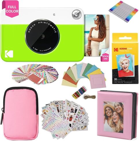KODAK Printomatic Full-Color Instant Print Camera Gift Bundle + Soft Case + Zink 2x3 Sticky Back Photo Paper 20pk + Album + Sticker Sets + Sticker Frames + Hanging Frames + Markers, Fun Gift - Green in Saudi Arabia