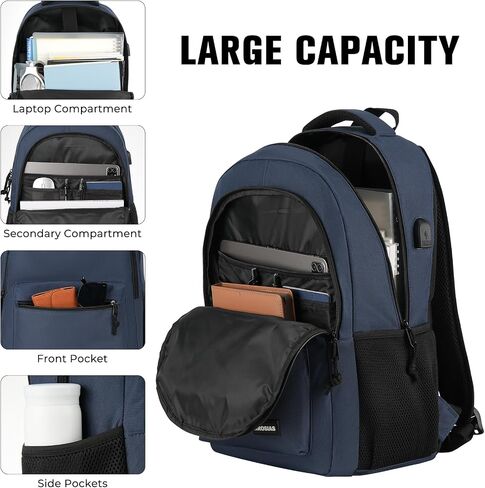 Black Backpack for Men and Women, School Backpack Teens Boys and Girls 15.6 Inch Laptop Bookbag with USB Charger for High School College Work Travel Business in Saudi Arabia