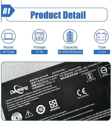 استبدال بطارية الكمبيوتر المحمول Dentsing AP13J4K AP13J3K لجهاز Acer Chromebook 11.6 بوصة 11 C720 C720P C740 Series Notebook KT.00304.001 KT.00303.001 CB3-431-C5EX 11.4V 44.6Wh 3920mAh (كابل طويل 6 سم) in Saudi Arabia