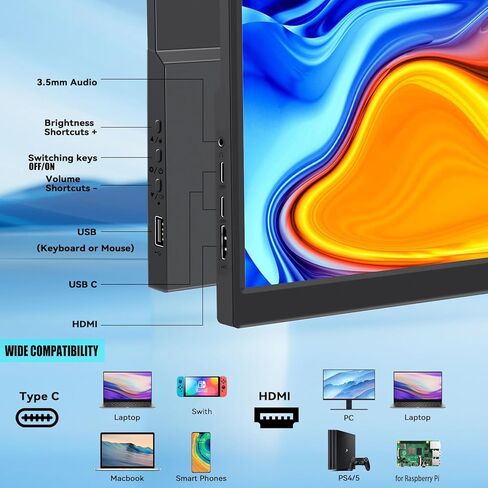 شاشة كينوا المحمولة التي تعمل باللمس، شاشة كمبيوتر محمول مقاس 14 بوصة FHD 1080P IPS، شاشة خارجية بمنفذ USB C HDMI ومكبرات صوت وحوامل مدمجة، شاشة سفر لأجهزة الكمبيوتر المحمول/الهاتف/الكمبيوتر الشخصي/Mac/Xbox/Switch/PS4/5 in Kuwait