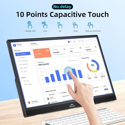 شاشة كينوا المحمولة التي تعمل باللمس، شاشة كمبيوتر محمول مقاس 14 بوصة FHD 1080P IPS، شاشة خارجية بمنفذ USB C HDMI ومكبرات صوت وحوامل مدمجة، شاشة سفر لأجهزة الكمبيوتر المحمول/الهاتف/الكمبيوتر الشخصي/Mac/Xbox/Switch/PS4/5 in Kuwait