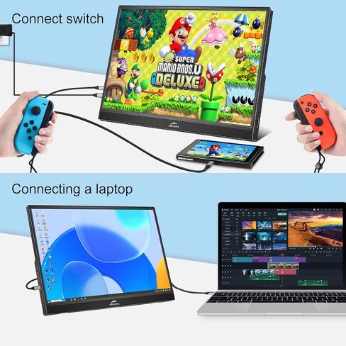 شاشة كينوا المحمولة التي تعمل باللمس، شاشة كمبيوتر محمول مقاس 14 بوصة FHD 1080P IPS، شاشة خارجية بمنفذ USB C HDMI ومكبرات صوت وحوامل مدمجة، شاشة سفر لأجهزة الكمبيوتر المحمول/الهاتف/الكمبيوتر الشخصي/Mac/Xbox/Switch/PS4/5 in Kuwait