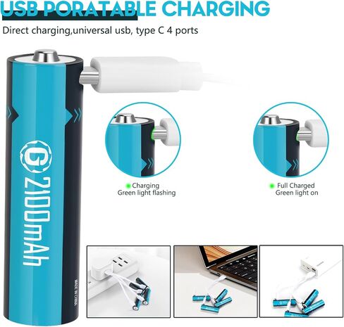 USB Rechargeable 1.5V Lithium Batteries AA Size,Long-Lasting Double A Battery 2100mAh（3200mWh） with Charging Cable 8 Pack for Blink Outdoor Camera, Xbox in Saudi Arabia