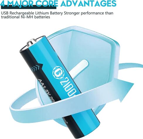 USB Rechargeable 1.5V Lithium Batteries AA Size,Long-Lasting Double A Battery 2100mAh（3200mWh） with Charging Cable 8 Pack for Blink Outdoor Camera, Xbox in Saudi Arabia