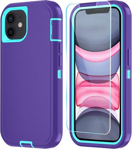 Phone Case for iPhone 11 Case with HD Screen Protector, Heavy Duty Shockproof & Dropproof 3-Layer Cover Phone Case for iPhone 11 (PurpleSkyBlue) in Saudi Arabia