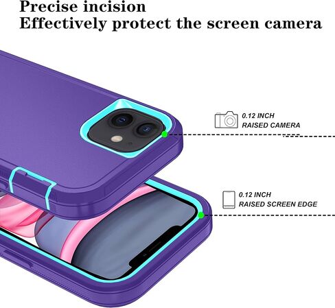 Phone Case for iPhone 11 Case with HD Screen Protector, Heavy Duty Shockproof & Dropproof 3-Layer Cover Phone Case for iPhone 11 (PurpleSkyBlue) in Saudi Arabia