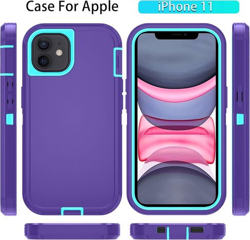 Phone Case for iPhone 11 Case with HD Screen Protector, Heavy Duty Shockproof & Dropproof 3-Layer Cover Phone Case for iPhone 11 (PurpleSkyBlue) in Saudi Arabia