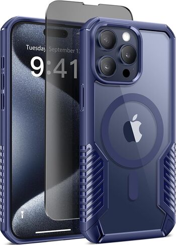 MOBOSI Privacy for iPhone 15 Pro Max Case [Compatible with MagSafe] Shockproof Military-Grade Protection, [with Screen&Camera Lens Protector], Magnetic Phone Case for iPhone 15 ProMax 6.7'', Black in Saudi Arabia