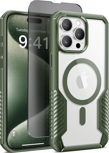 MOBOSI Privacy for iPhone 15 Pro Max Case [Compatible with MagSafe] Shockproof Military-Grade Protection, [with Screen&Camera Lens Protector], Magnetic Phone Case for iPhone 15 ProMax 6.7'', Black in Saudi Arabia