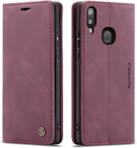 حافظة Galaxy A20، حافظة Galaxy A30، حافظة محفظة جلدية Bpowe بتصميم كلاسيكي مع فتحة للبطاقة وقفل مغناطيسي، حافظة قابلة للطي لهاتف Samsung Galaxy A20/Galaxy A30 (أحمر خمري) in Saudi Arabia