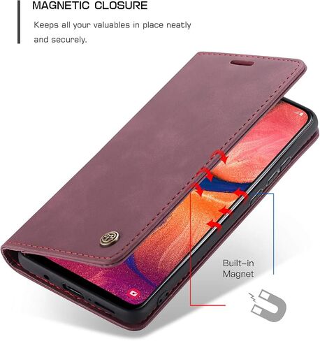 حافظة Galaxy A20، حافظة Galaxy A30، حافظة محفظة جلدية Bpowe بتصميم كلاسيكي مع فتحة للبطاقة وقفل مغناطيسي، حافظة قابلة للطي لهاتف Samsung Galaxy A20/Galaxy A30 (أحمر خمري) in Saudi Arabia