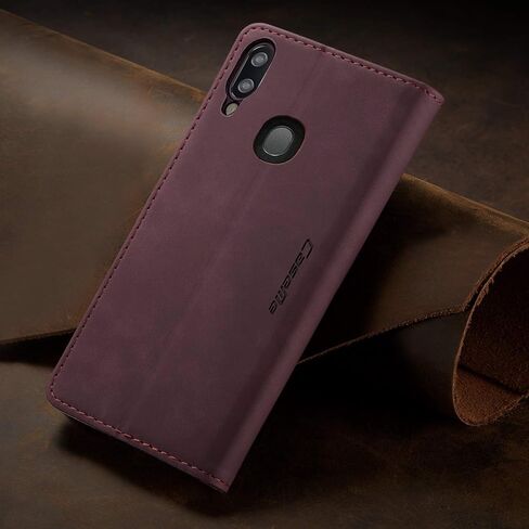 حافظة Galaxy A20، حافظة Galaxy A30، حافظة محفظة جلدية Bpowe بتصميم كلاسيكي مع فتحة للبطاقة وقفل مغناطيسي، حافظة قابلة للطي لهاتف Samsung Galaxy A20/Galaxy A30 (أحمر خمري) in Saudi Arabia