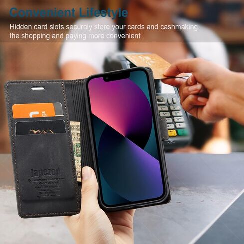 japezop Case for iPhone 13 5G, iPhone 13 Wallet Case with [RFID Blocking] Credit Card Slots Folio Magnetic Stand,Leather Flip Case Wallet for iPhone 13 5G 6.1 Inch (Coffee) in Kuwait