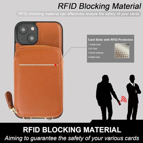 حافظة محفظة Bocasal RFID لهاتف iPhone 14، حافظة محفظة بسحاب قابلة للتعديل مع حامل بطاقات مع حزام معصم قابل للفصل، حافظة قابلة للطي من جلد البولي يوريثان 6.1 بوصة 5G (بني) in Kuwait