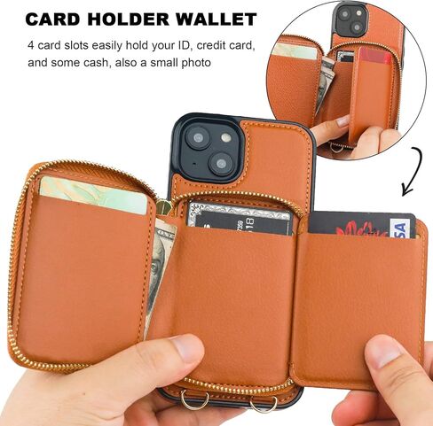 حافظة محفظة Bocasal RFID لهاتف iPhone 14، حافظة محفظة بسحاب قابلة للتعديل مع حامل بطاقات مع حزام معصم قابل للفصل، حافظة قابلة للطي من جلد البولي يوريثان 6.1 بوصة 5G (بني) in Kuwait