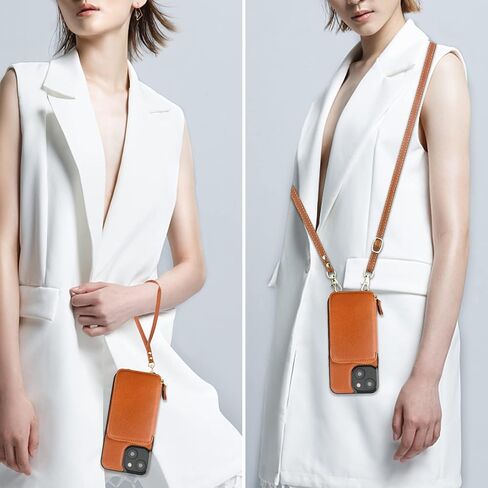 حافظة محفظة Bocasal RFID لهاتف iPhone 14، حافظة محفظة بسحاب قابلة للتعديل مع حامل بطاقات مع حزام معصم قابل للفصل، حافظة قابلة للطي من جلد البولي يوريثان 6.1 بوصة 5G (بني) in Kuwait