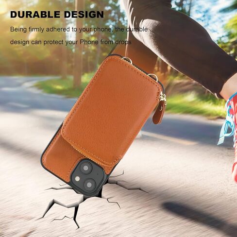 حافظة محفظة Bocasal RFID لهاتف iPhone 14، حافظة محفظة بسحاب قابلة للتعديل مع حامل بطاقات مع حزام معصم قابل للفصل، حافظة قابلة للطي من جلد البولي يوريثان 6.1 بوصة 5G (بني) in Kuwait